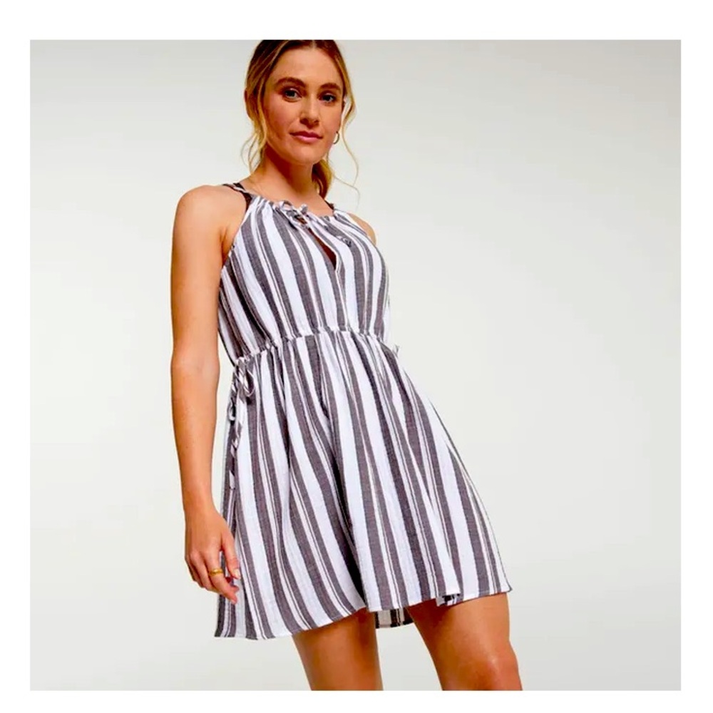 NWT CALIA Women's Split Neck Halter Mini Cover Up - Variegated Stripe